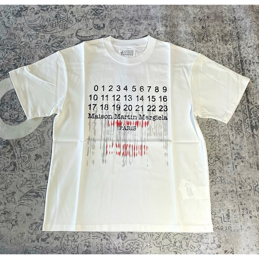 Maison Margiela White Numbers Logo Graphic Crew Neck Jersey T-Shirt Men's M